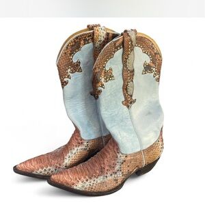 Old Gringo Light Blue and Brown Snakeskin Cowboy Boots